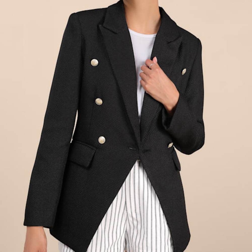 Lulus Sandara Black Oversized Double-breasted Blazer - Size M